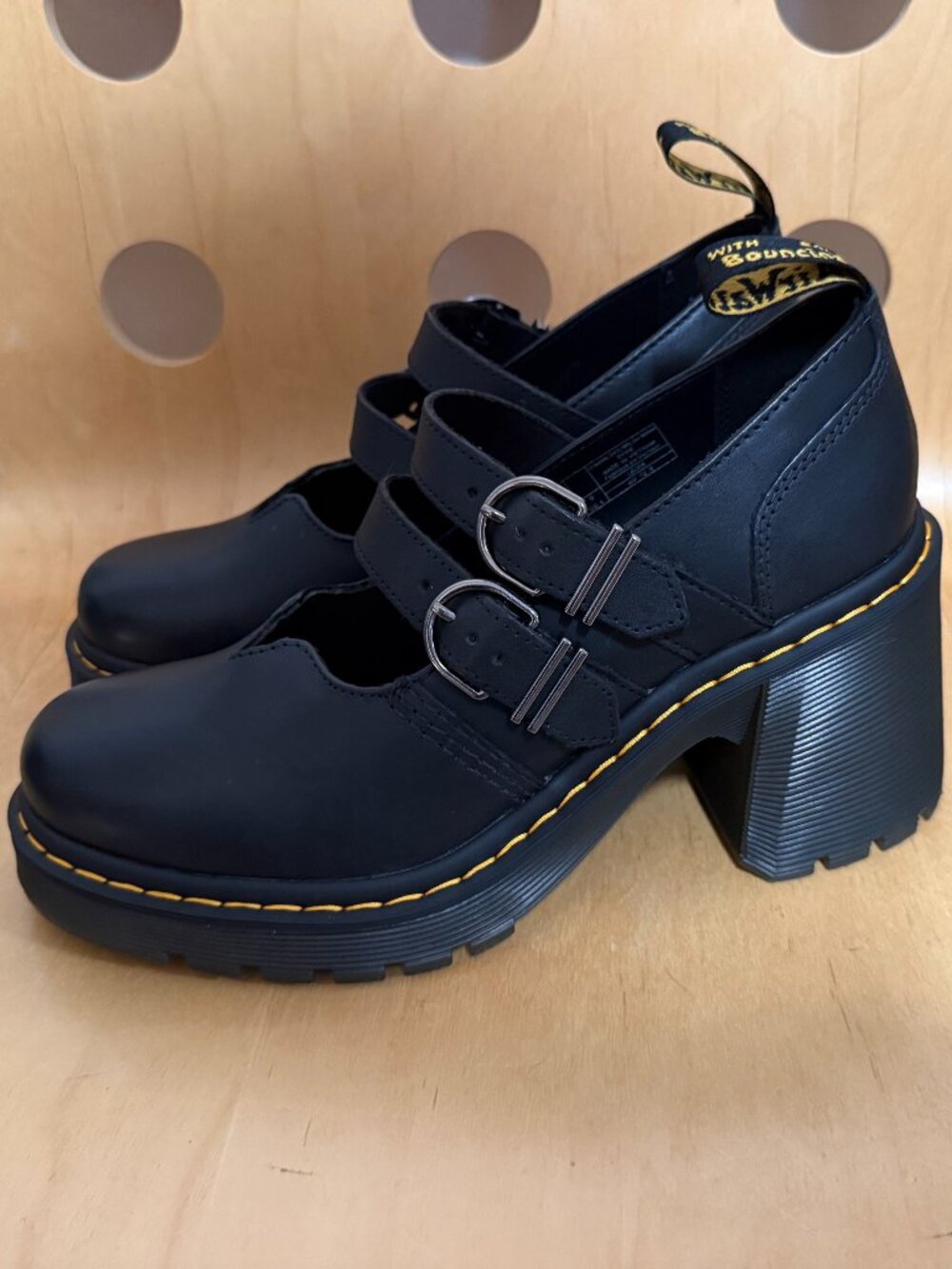 Dr. Martens Eviee Sendal Black Leather Heeled Shoes Mary Janes